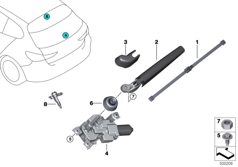 Tapa embellecedora del brazo del limpiaparabrisas trasero OEM 61627456078 para BMW F40. Original BMW.