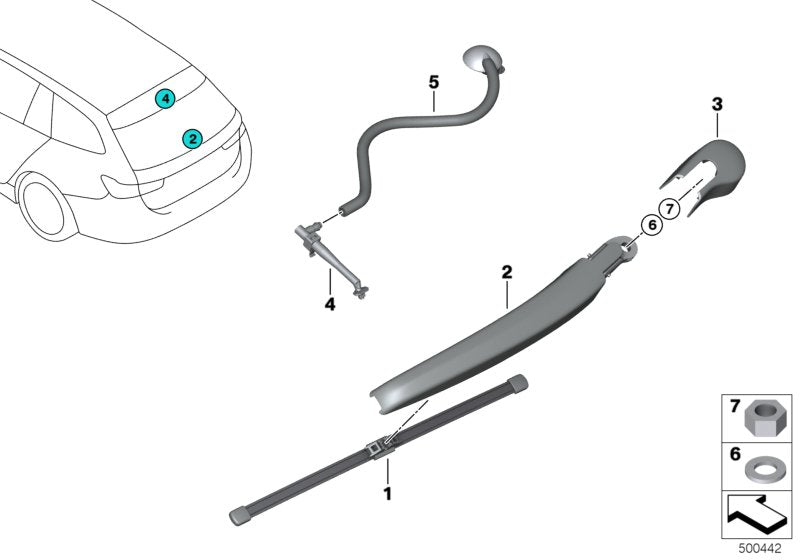 Brazo limpiaparabrisas trasero OEM 61627468053 para BMW G21, G21N, G81, G81N. Pieza original BMW.