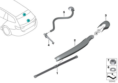 Brazo limpiaparabrisas trasero OEM 61627468053 para BMW G21, G21N, G81, G81N. Pieza original BMW.