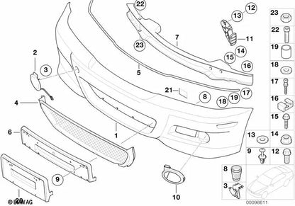 Base de placa de matrícula imprimada OEM 51112695259 para BMW Serie 3 E46 M3, M3 CSL. Original BMW.