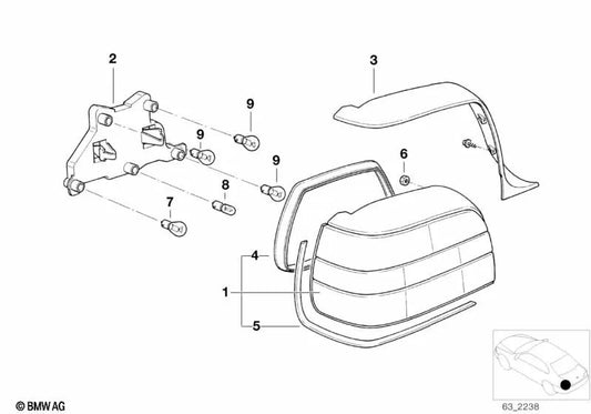 Left rear light cover for BMW 3 Series E36 (OEM 63218361077). Original BMW.