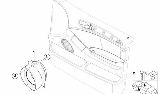 Altavoz izquierdo estéreo OEM 65138379567 para BMW E53 (X5). Compatible con sistema de sonido original de puerta delantera. Frecuencia 70-15.000Hz. Recambio original BMW.