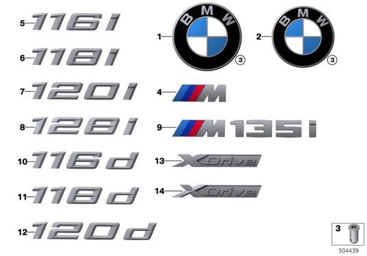 Emblema trasero "M135i" OEM 51148077256 para BMW F40. Insignia original BMW para maletero o carrocería. Repuesto auténtico para modelos BMW F40. Original BMW.