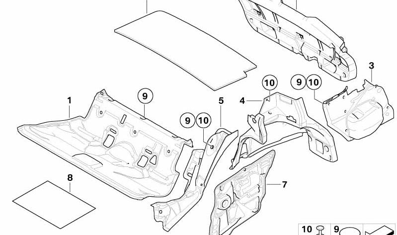 Aislante acústico maletero izquierdo OEM 51487068939 para BMW E91 (Serie 3 Touring). Original BMW.