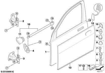 Soporte de amortiguador de gas izquierdo para BMW Serie 7 E65, E66 (OEM 41217028451). Original BMW.