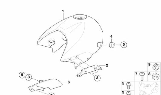 Soporte derecho tanque OEM 16117653720 para motos BMW R850R, R1150R, Rockster (R28). Original BMW Motorrad.
