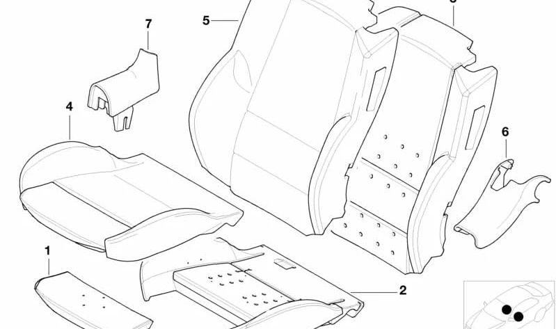 Funda respaldo de cuero derecha para BMW Serie 3 E46 (OEM 52108255582). Original BMW