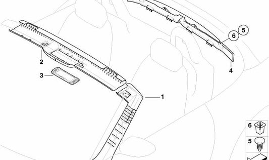 Cubierta del interior del parabrisas derecha en cuero negra OEM 51438040654 para BMW Z4 E85. Pieza original BMW.