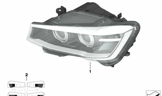 Faro delantero izquierdo LED OEM 63117401145 para BMW F25, F26. Pieza original BMW.