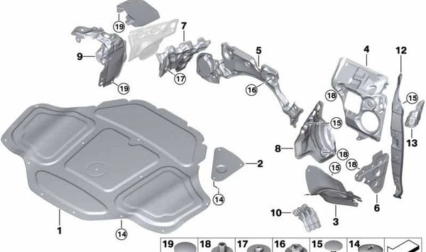 Aislante acústico capó delantero OEM 51489496779 para BMW G11, G12. Original BMW.
