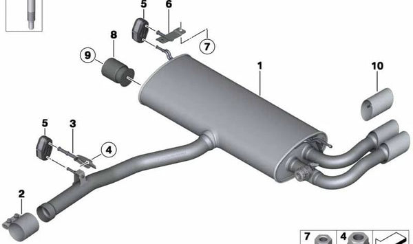 Silenciador trasero con válvula de escape OEM 18308686885 para BMW F25. Original BMW.