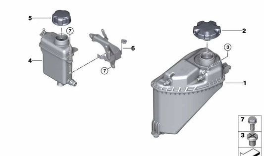 Soporte depósito refrigerante OEM 17137581923 para BMW F01, F02, G12. Original BMW.