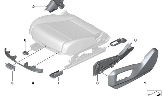 Right Outer Seat Rail Trim Cover OEM 52105A41FE4 for BMW G60, G61, G68, G90, G70. Genuine BMW.