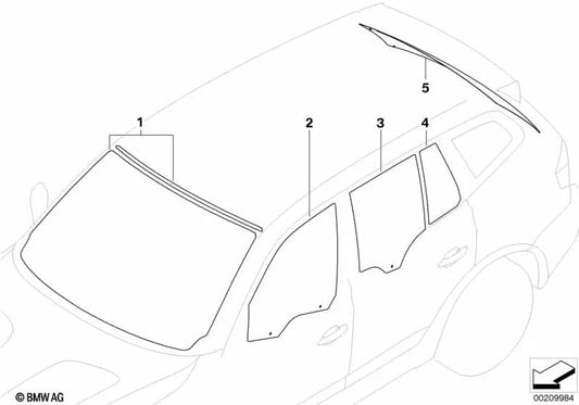 Pare-brise vert avec bande verte et capteur de pluie pour BMW x3 E83, E83N (OEM 51313402144). BMW d'origine