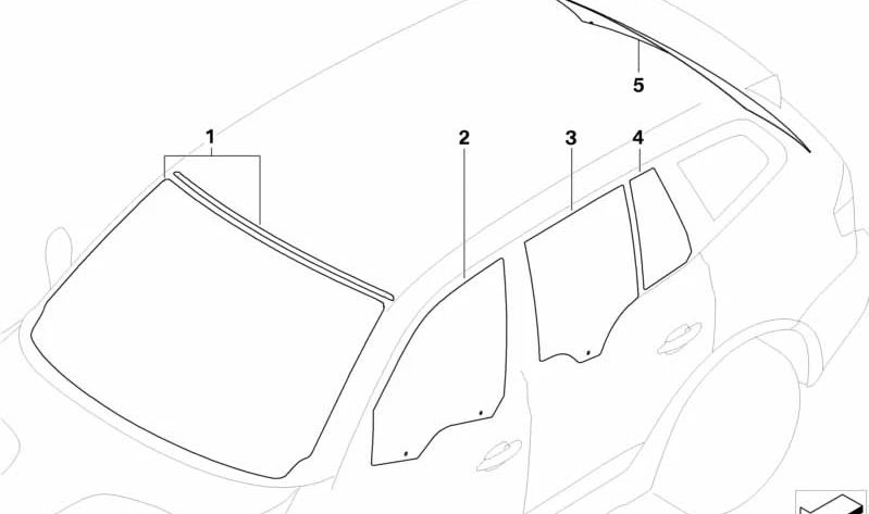 Cristal lateral verde puerta delantera izquierda OEM 51333332309 para BMW E83 X3 1.8d, 2.0d, 2.0i. Compatible con modelos de 2004 a 2010. Cristal tintado original BMW.