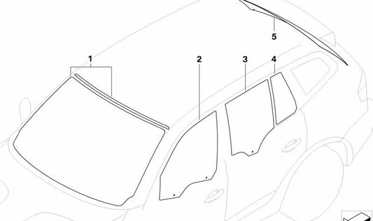 Cristal lateral verde puerta delantera izquierda OEM 51333332309 para BMW E83 X3 1.8d, 2.0d, 2.0i. Compatible con modelos de 2004 a 2010. Cristal tintado original BMW.