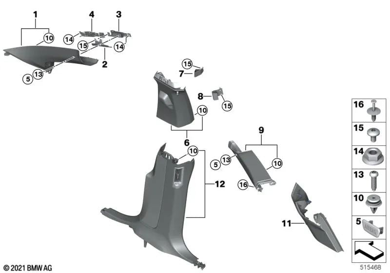 A-Column trim left for BMW I20 (OEM 51436910669). Original BMW