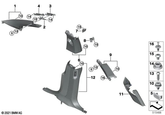 A-Column trim left for BMW I20 (OEM 51436910669). Original BMW