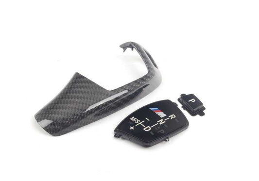 Embellecedor palanca cambio carbono M Performance OEM 61312250699 para BMW F07, F10, F11, F01, F02, F04 con cambio automático. Mejora estética interior con logo M. Original BMW.