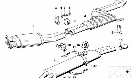 OEM silencioso intermediário 18121175202 para BMW 7 E23 735i Series. Compatível com modelos feitos entre 1978 e 1986. BMW original.