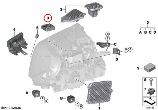 LED OEM 63115A017C7 Fan for BMW X1 F48N, F49N. Original BMW replacement for LED lighting system and headlight cooling.
