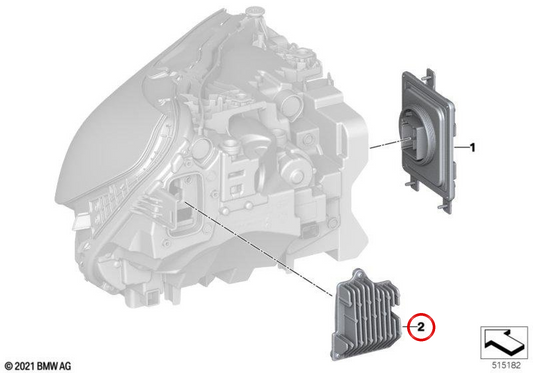 Módulo LED básico direito de farol OEM 63115A043C2 para BMW Série 2 Coupé G42, M2 G87. Original BMW.