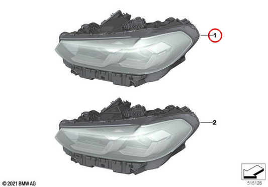 Farol LED AHL esquerdo OEM 63115A0E5F5 para BMW G01, F97, G02, F98. BMW genuíno.
