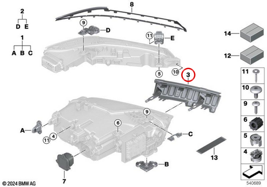 Soporte de faro derecho OEM 63115A326B4 para BMW G07. Original BMW.