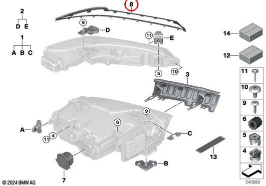 Höheres rechter Board für Faro OEM 63115A326B6 für BMW G07. Original BMW.