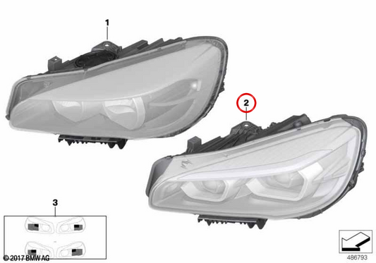 I diritti di Faros LED con funzione adattiva (AHL) OEM 63115A32E06 per BMW 2 Active Touler e Great Tourer (F45, F46). BMW originale.