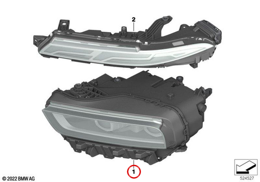 Phare LED inférieur droit OEM 63115A41152 pour BMW X7 G07, ALPINA XB7, X7 xDrive40d, X7 xDrive40i, X7 xDriveM60i. Véritable BMW.