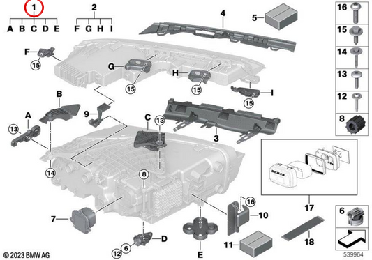 Repair Kit Lower Faro Support OEM 63115A5F641 for BMW G70. Original BMW.