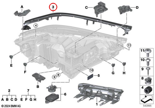 Dichtung für rechten Frontscheinwerfer OEM 63115A788B8 für BMW X3 G45 und X3L G48. BMW Original
