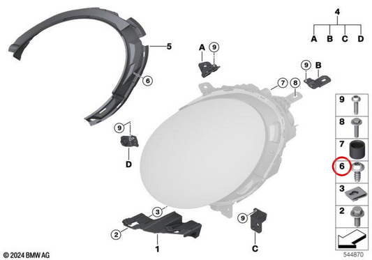 Vis hexagonale OEM 63115A7ECD6 pour Mini Cooper E (11GC, 12GC), JCW E (11HF, 12HF) et plus. Mini d'origine.