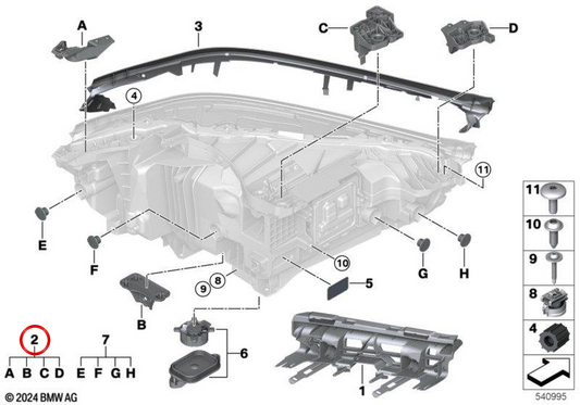 Reparatursatz für rechten Scheinwerfer OEM 63115A7F3B6 für BMW X3 G45 und X3L G48. Original BMW