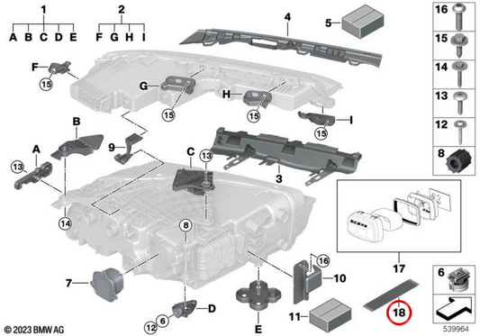 Borsa disidratante faro OEM 63115B336E9 per BMW Serie 7 G70, G73, X7 G07 LCI, XM G09... e altri. Originale BMW.