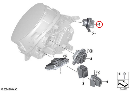 Adaptives Lichtmodul links OEM 63115B34B09 für MINI Cooper E, Cooper SE und John Cooper Works E J01. Original MINI.
