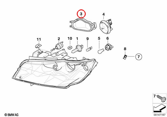 Copertura Light Light OEM a destra OEM 63117159565 per BMW E90, E91. BMW originale.