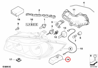 Meccanismo OEM LUZ Xenon 63117180050 per BMW E81, E87, E87 LCI, E82, E88. BMW originale.