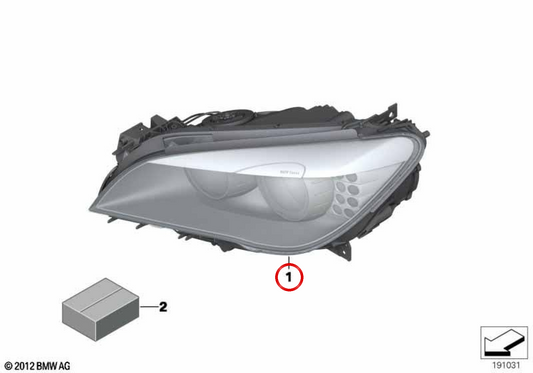 Fronten Xenón Ahl Izquierdo OEM 63117228425 für BMW F01, F02, F04. Original BMW.