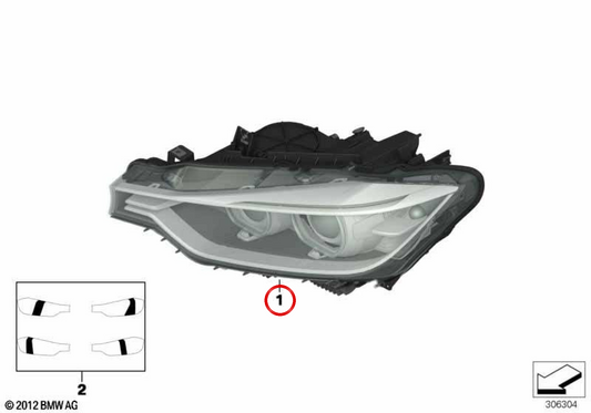 I fari di destra OEM 63117259540 per BMW F30, F31. BMW originale.