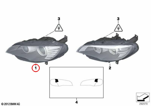 Faro Bi-Xenón derecho OEM 63117287012 para BMW E70, E71. Original BMW.