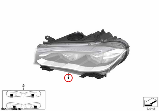 Farol esquerdo halogênio OEM 63117290049 para BMW F15. BMW genuíno.