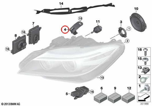 Jeu de supports de réparation de phare OEM 63117348936 pour BMW Z4 E89. Original BMW.