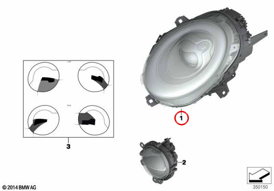 Right LED headlight OEM 63117383214 for MINI F56, F55, Clubman F54, Cabrio F57. Original MINI.