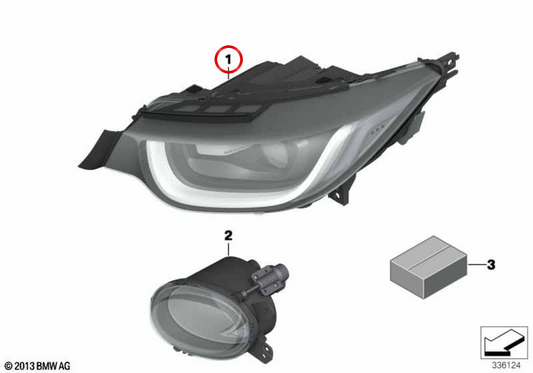 Farol LED esquerdo OEM 63117385561 para BMW i3 (I01). BMW genuíno.