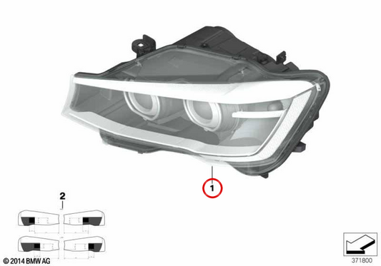 Rechter AHL-Xenon-Frontscheinwerfer OEM 63117401142 für BMW X3 F25 und X4 F26. Original BMW