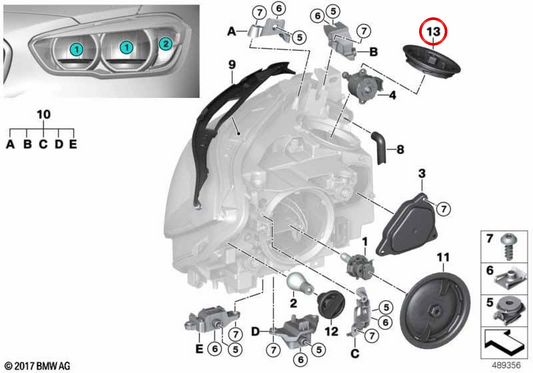 Tampa de acabamento da luz diurna OEM 63117414153 para BMW F20, F21. BMW genuíno.