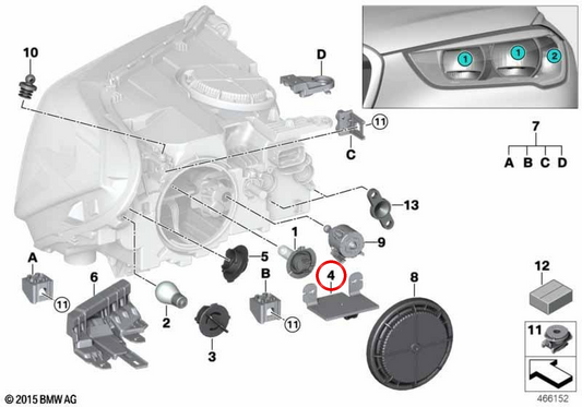 LED LED Luz LED a sinistra per BMW X1 F48, F49, X2 F39 (OEM 63117428789). BMW originale.