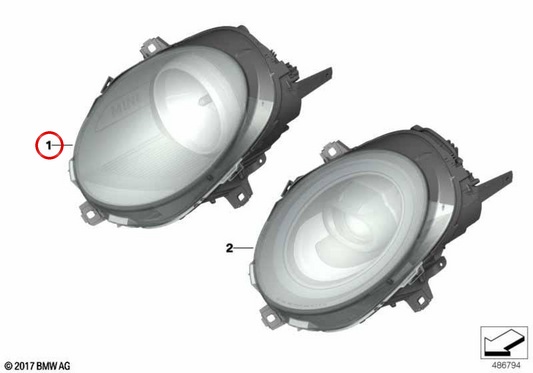 Faro delantero derecho con intermitente blanco OEM 63117433794 para MINI 3 puertas F56, 5 puertas F55, Clubman F54 LCI y Cabrio F57. Original MINI